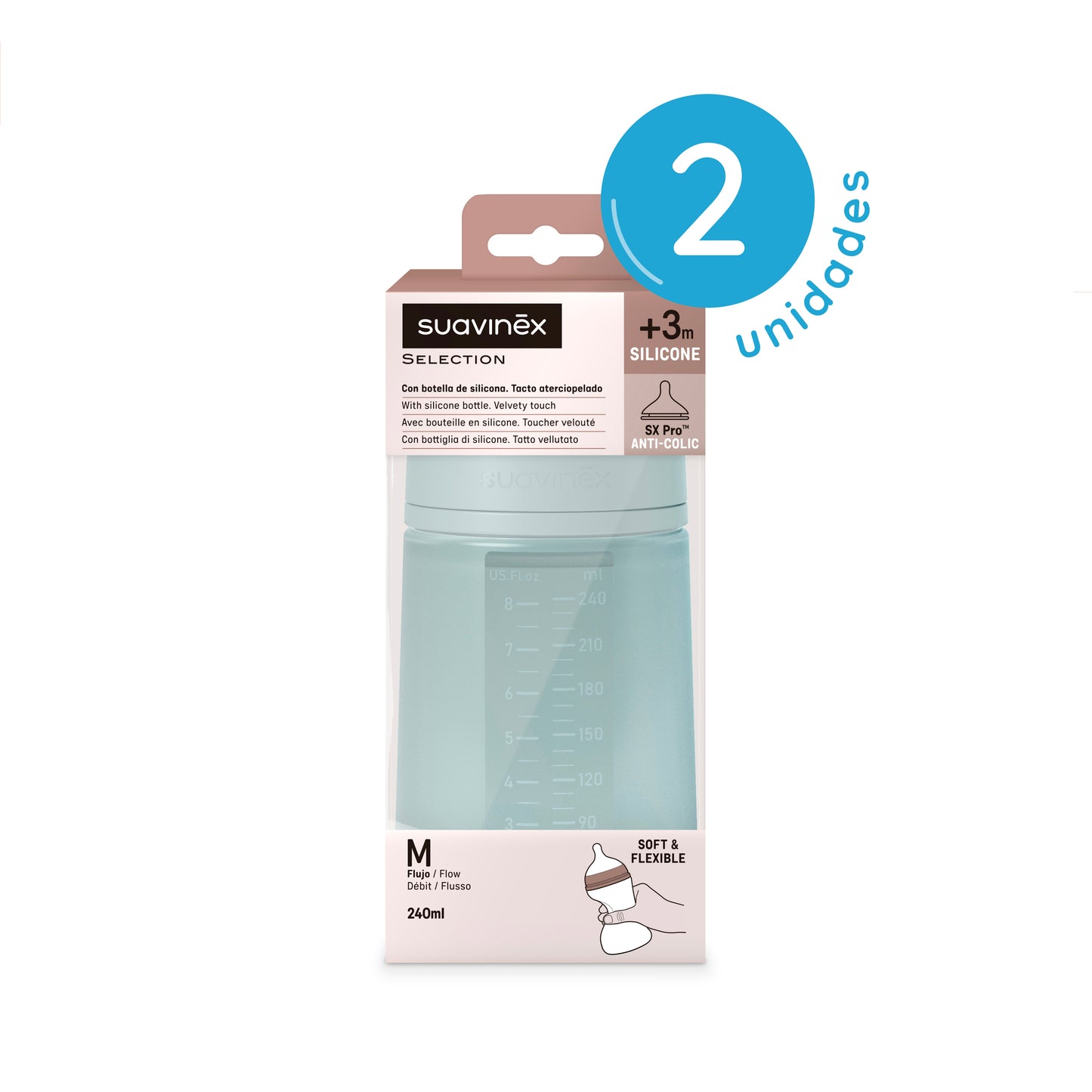 Biberón de Silicón Colour Essence Azul 240ml 2 Pack