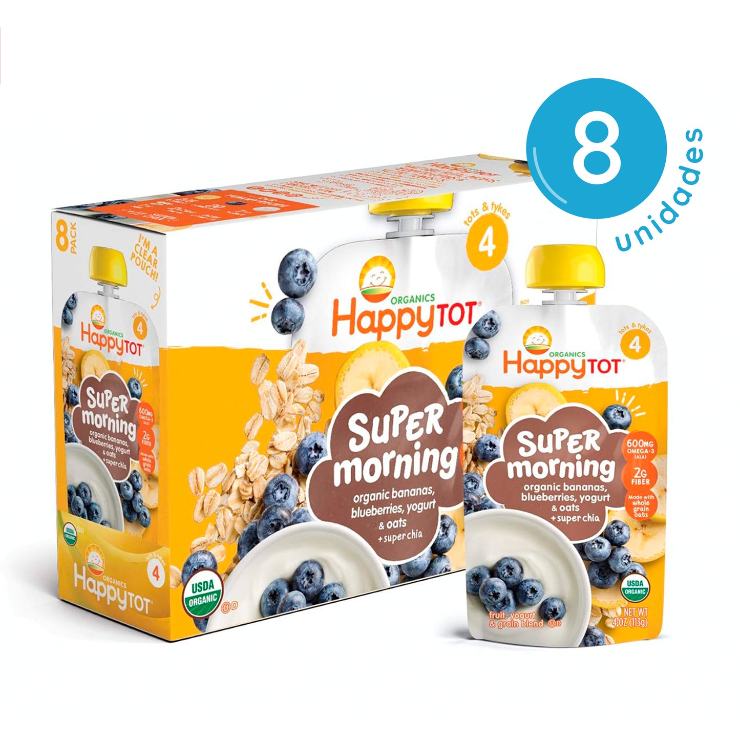 Compotas Super Mornings Banano, Arándano y Yogurt 8 Unidades