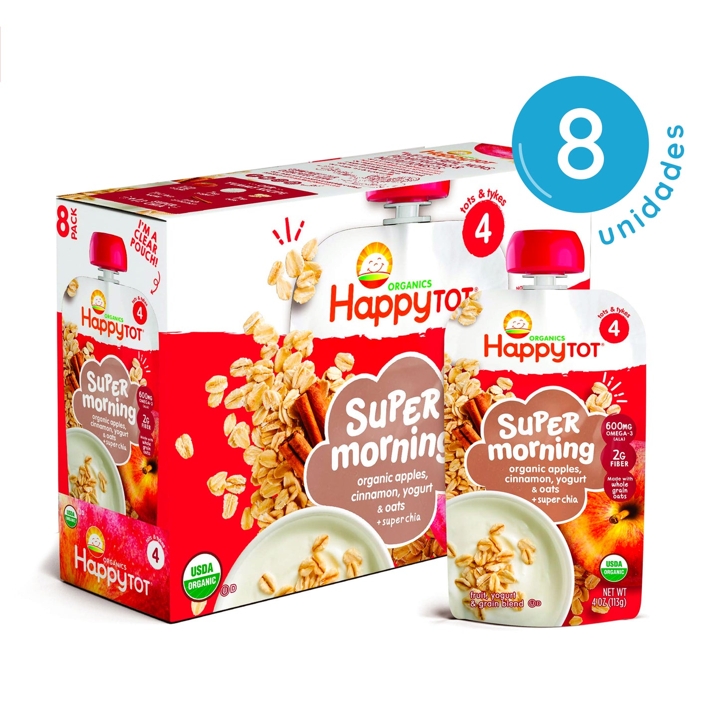 Compotas Super Mornings Manzana, Canela y Yogurt 8 Unidades